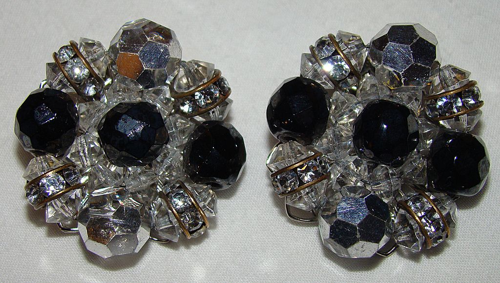 Clear and Black Crystal Earrings with Castor Spacer Beads Clear and Black Crystal Earrings with Castor Spacer Beads