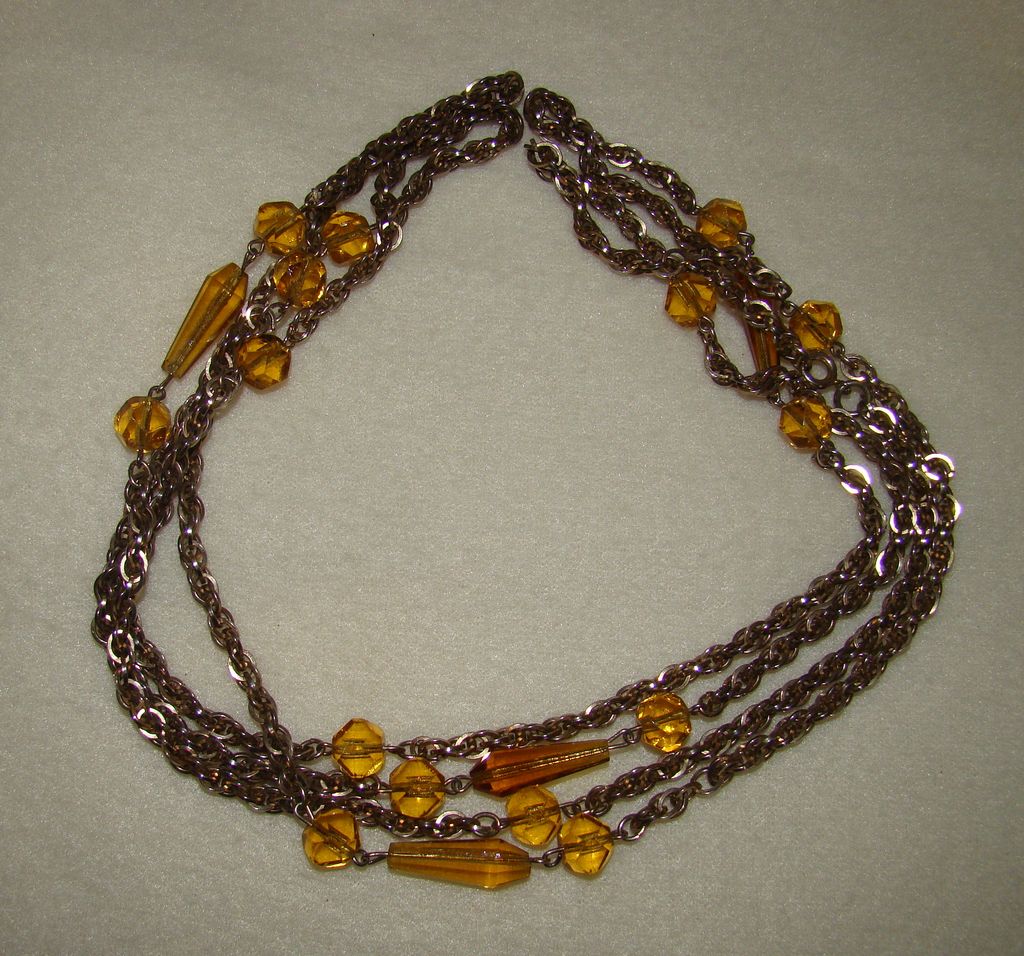 Long Baltic Amber and Double Loop Silvertone Necklace Long Baltic Amber and Double Loop Silvertone Necklace