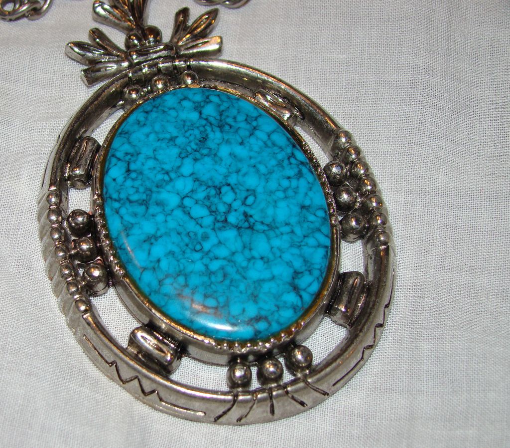 ART Large Pendant with Simulated Turquoise Cabochon ART Large Pendant with Simulated Turquoise Cabochon