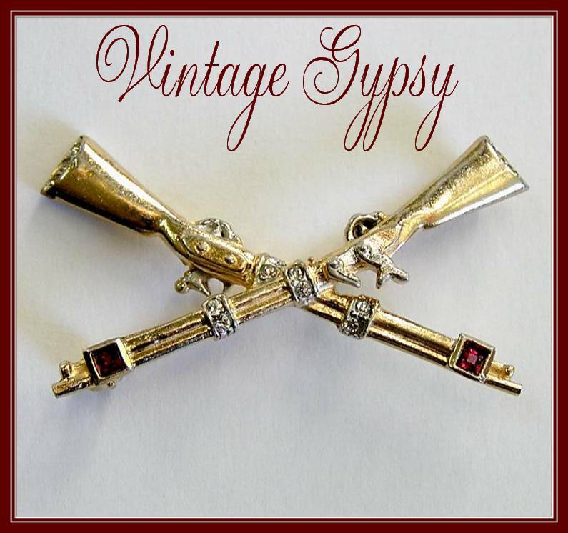 Vintage Signed Trifari Sterling Crossed Rifles Broochwith Glass Stones Vintage Signed Trifari Sterling Crossed Rifles Broochwith Glass Stones