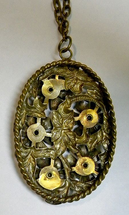 Huge Medallion Necklace on 24" Chain with Glass Stones Huge Medallion Necklace on 24" Chain with Glass Stones