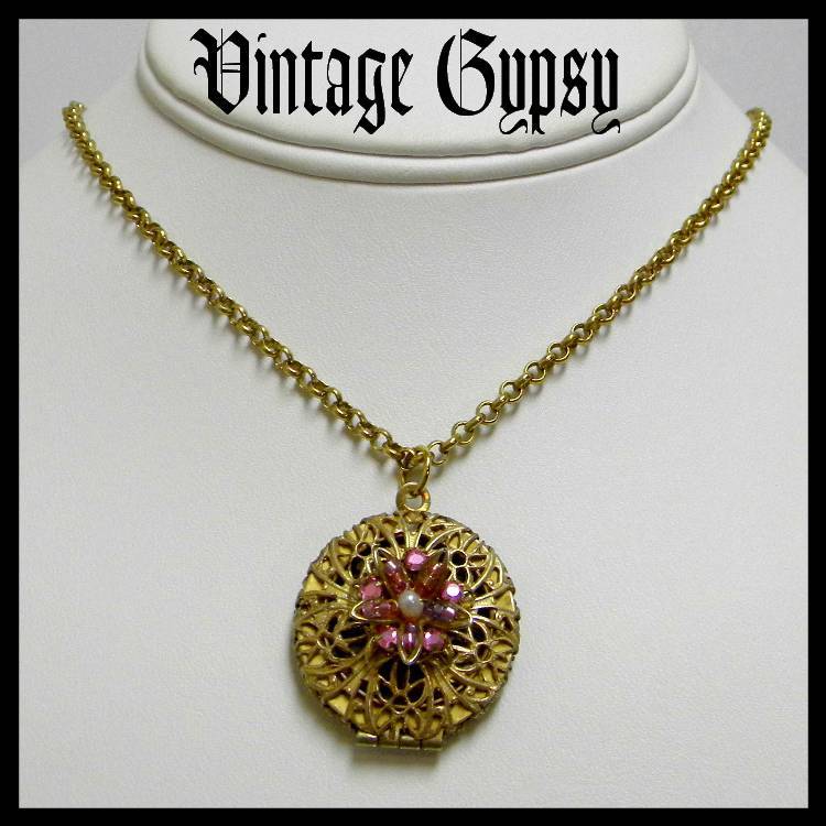 Miriam Haskell Signed Locket Necklace with Original Hang Tag Miriam Haskell Signed Locket Necklace with Original Hang Tag