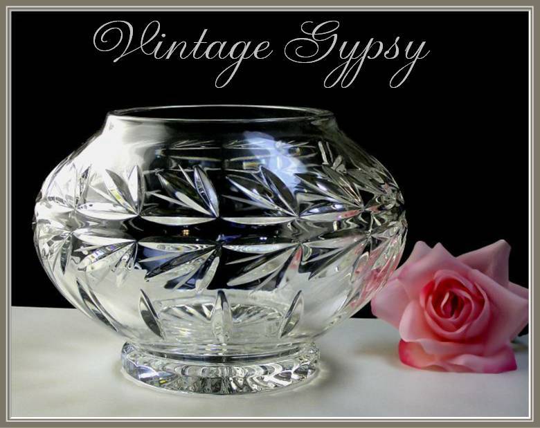 Vintage Crystal Clear Heavy Bohemian Glass Flower or Candle Bowl Vintage Crystal Clear Heavy Bohemian Glass Flower or Candle Bowl