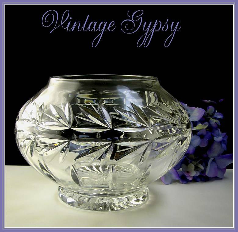 Vintage Crystal Clear Heavy Bohemian Glass Flower or Candle Bowl Vintage Crystal Clear Heavy Bohemian Glass Flower or Candle Bowl