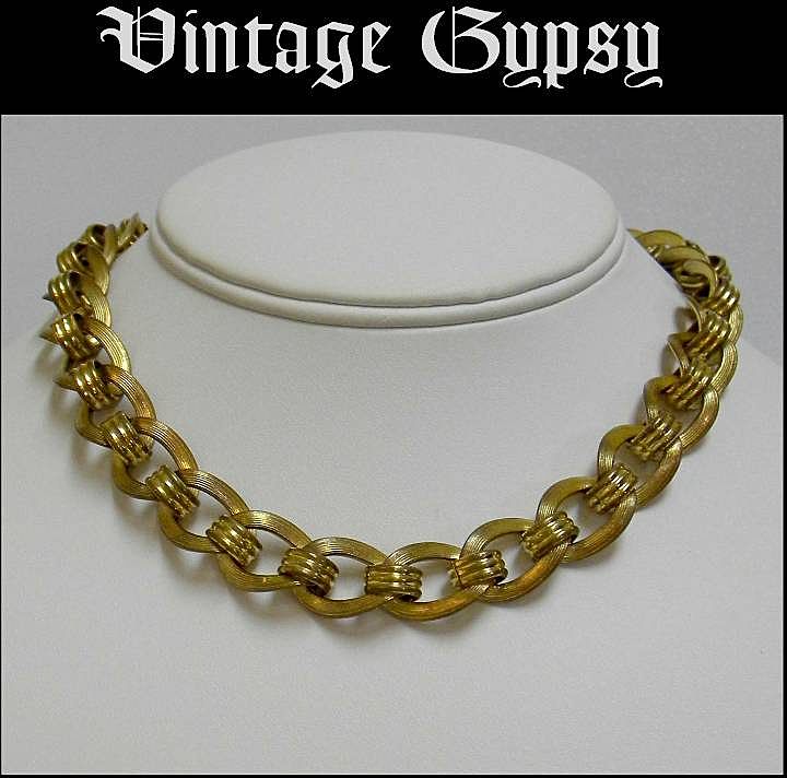 Monet Ornate Chunky Brass Chain Necklace, c. 1927 - 1955 Monet Ornate Chunky Brass Chain Necklace, c. 1927 - 1955