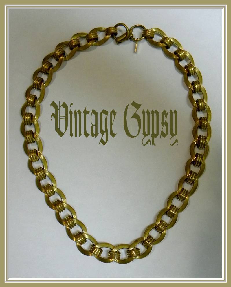 Monet Ornate Chunky Brass Chain Necklace, c. 1927 - 1955 Monet Ornate Chunky Brass Chain Necklace, c. 1927 - 1955