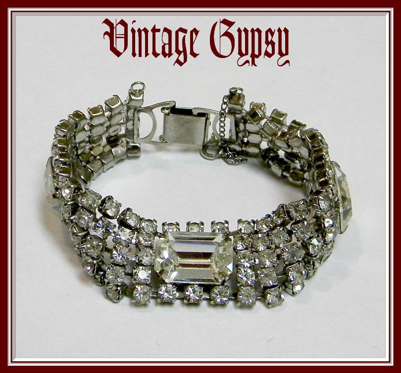 Vintage Wide Rhinestones Bracelet with Safety Chain Vintage Wide Rhinestones Bracelet with Safety Chain