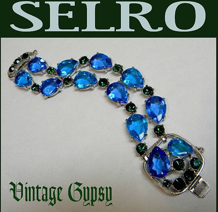 Selro Signed Blues & Green Glass Bracelet Selro Signed Blues & Green Glass Bracelet