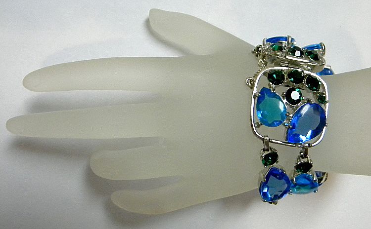 Selro Signed Blues & Green Glass Bracelet Selro Signed Blues & Green Glass Bracelet
