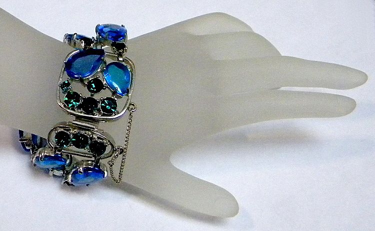 Selro Signed Blues & Green Glass Bracelet Selro Signed Blues & Green Glass Bracelet