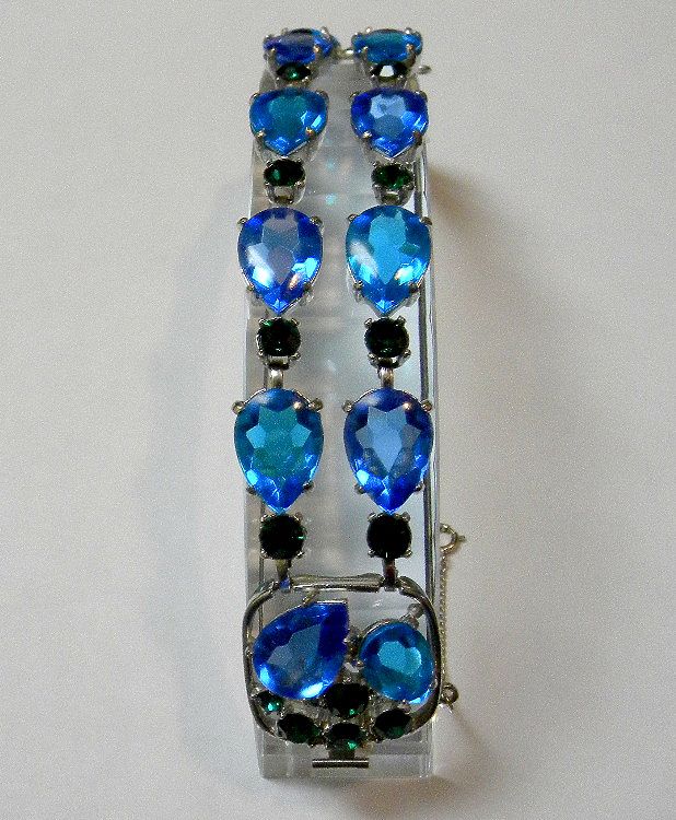 Selro Signed Blues & Green Glass Bracelet Selro Signed Blues & Green Glass Bracelet