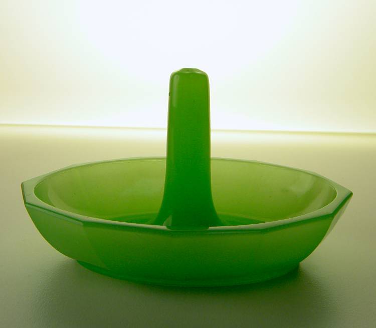 Green Opaline Uranium Glass Marked Vintage Ring Holder Green Opaline Uranium Glass Marked Vintage Ring Holder