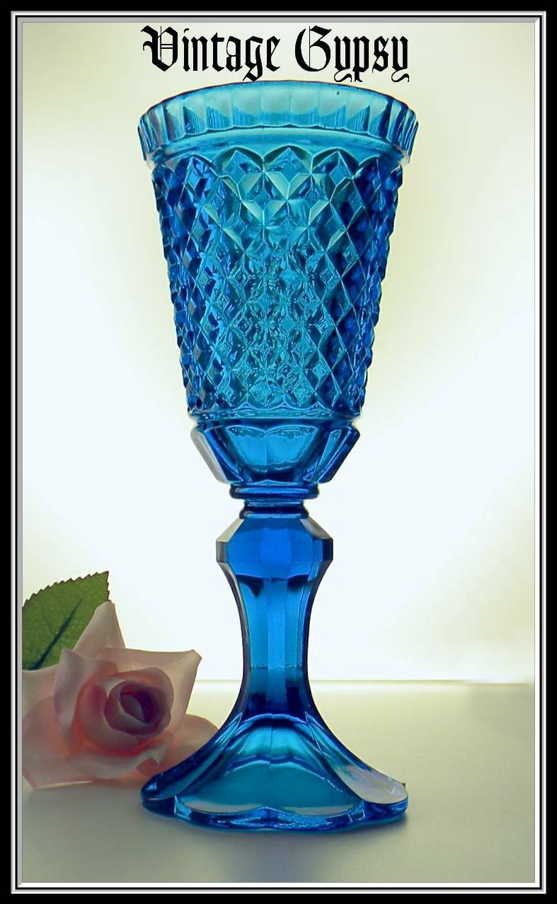 Spectacular Huge Blue Pattern Glass Chalice Spectacular Huge Blue Pattern Glass Chalice