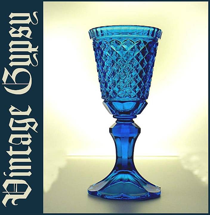 Spectacular Huge Blue Pattern Glass Chalice Spectacular Huge Blue Pattern Glass Chalice