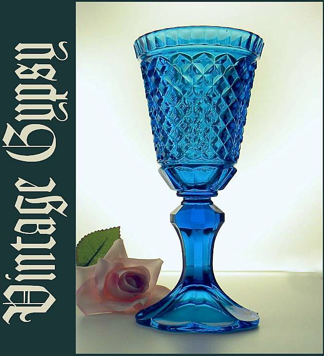 Spectacular Huge Blue Pattern Glass Chalice Spectacular Huge Blue Pattern Glass Chalice