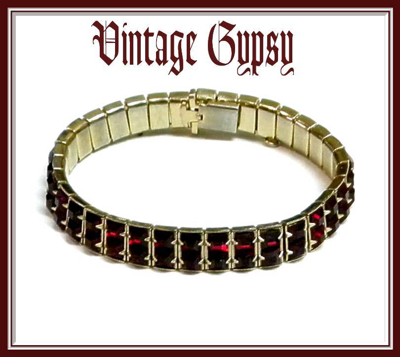 Prong Set Blood Red Glass Vintage Tennis Bracelet Perfect for the Holidays! Prong Set Blood Red Glass Vintage Tennis Bracelet Perfect for the Holidays!