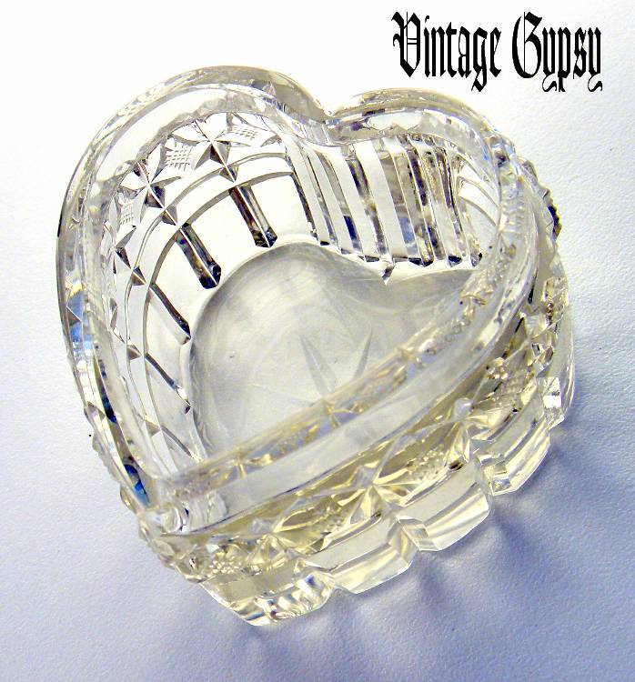 Hand Cut Glass Trinket or Jewelry Box with Decorative Sterling Silver Lid Hand Cut Glass Trinket or Jewelry Box with Decorative Sterling Silver Lid
