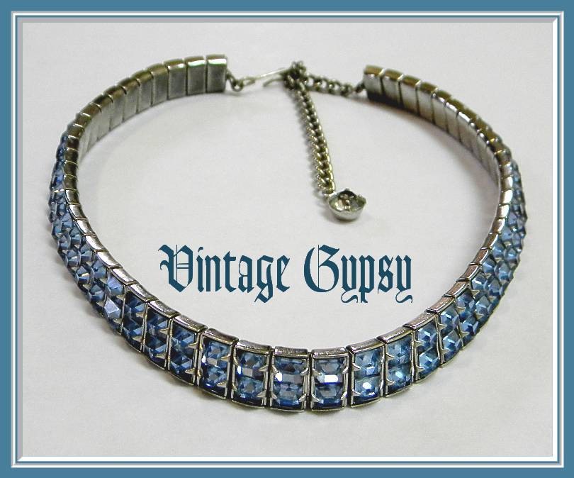 Vintage Sparkling Sky Blue Glass Choker Necklace Vintage Sparkling Sky Blue Glass Choker Necklace