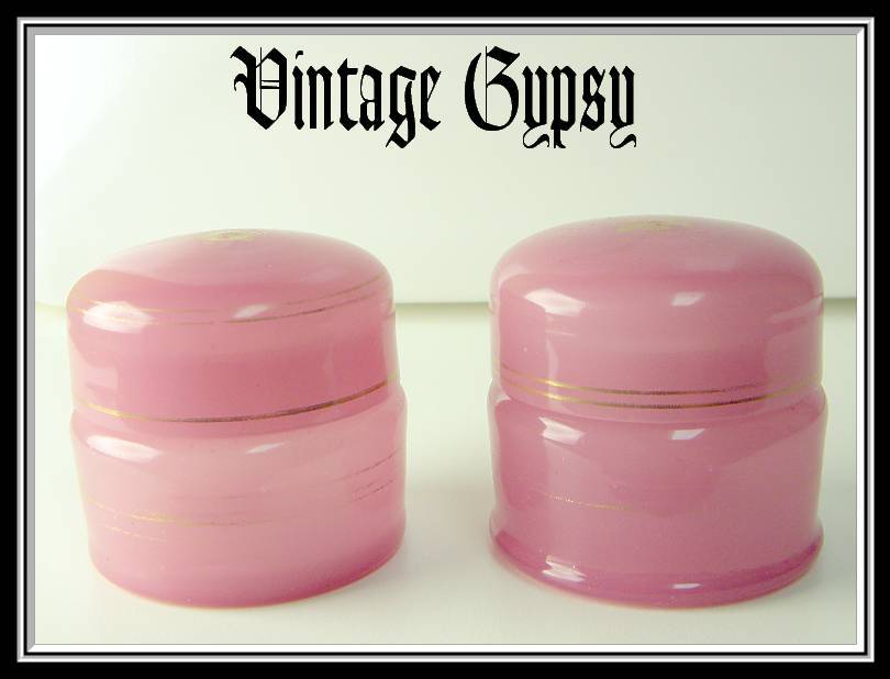 Nine Piece Opaline Glass Vanity Dresser Set and Swans Down Powder Puff Nine Piece Opaline Glass Vanity Dresser Set and Swans Down Powder Puff