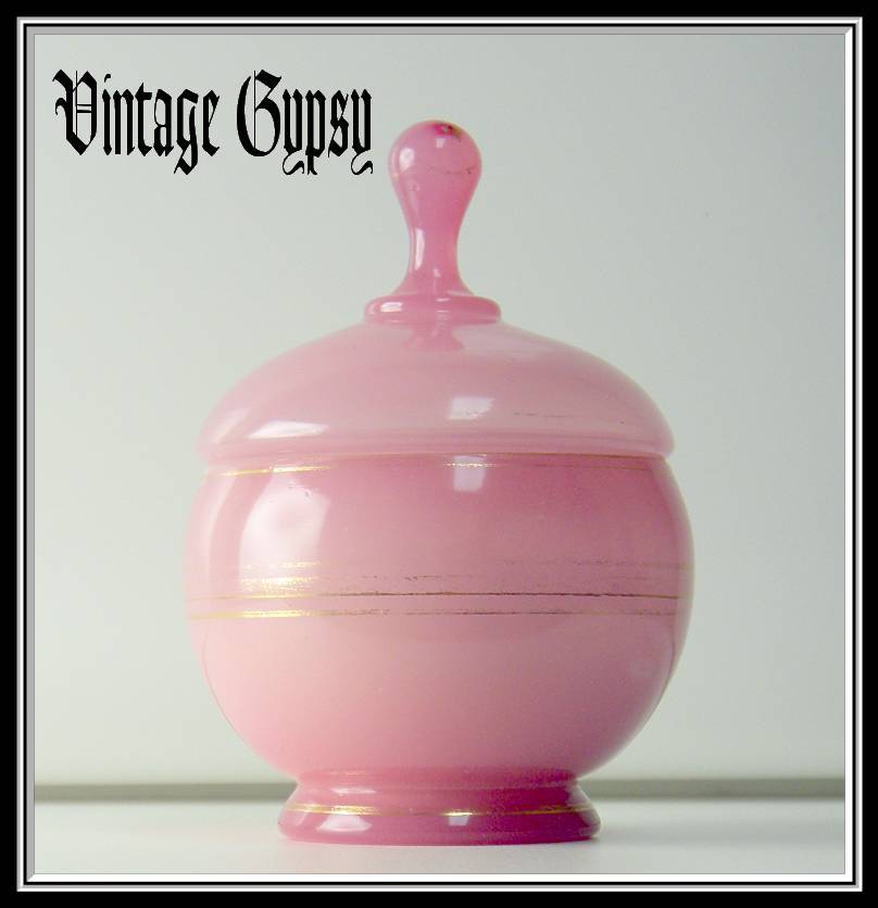 Nine Piece Opaline Glass Vanity Dresser Set and Swans Down Powder Puff Nine Piece Opaline Glass Vanity Dresser Set and Swans Down Powder Puff