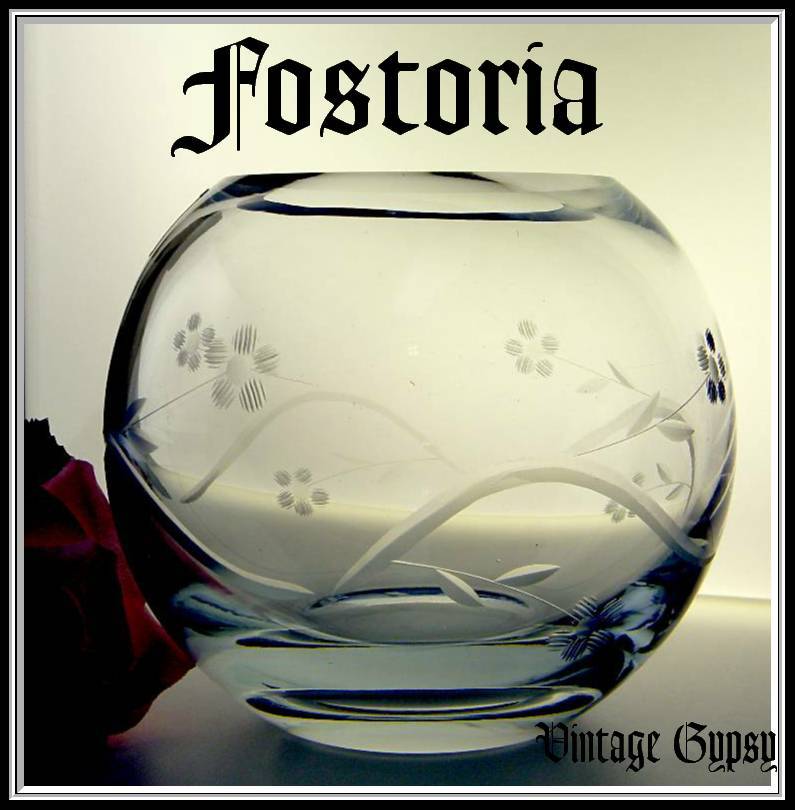 Huge Fostoria Vintage Cut Glass Rose Bowl or Candle Bowl with Original Label Huge Fostoria Vintage Cut Glass Rose Bowl or Candle Bowl with Original Label