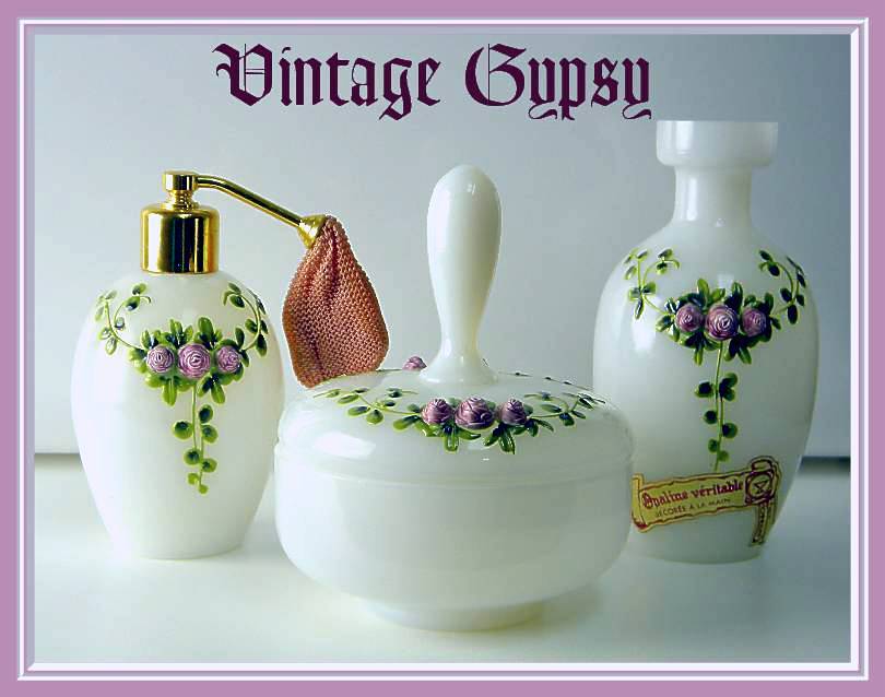 Pierre Schneider French Opaline Glass Three Piece Vanity Dresser Set Pierre Schneider French Opaline Glass Three Piece Vanity Dresser Set