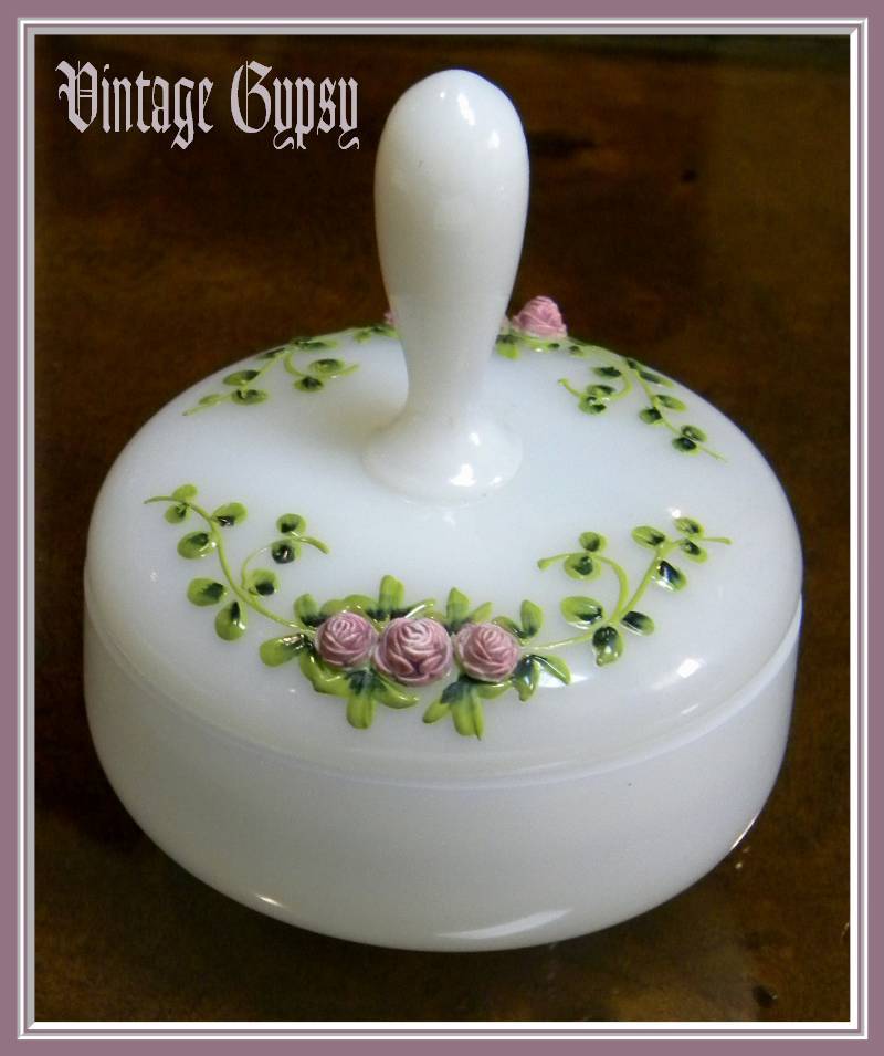 Pierre Schneider French Opaline Glass Three Piece Vanity Dresser Set Pierre Schneider French Opaline Glass Three Piece Vanity Dresser Set