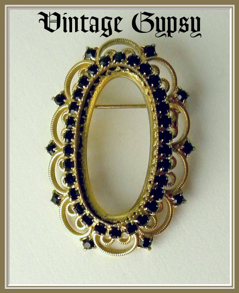 Vintage Hobe Signed Pin with Black Rhinestones Vintage Hobe Signed Pin with Black Rhinestones