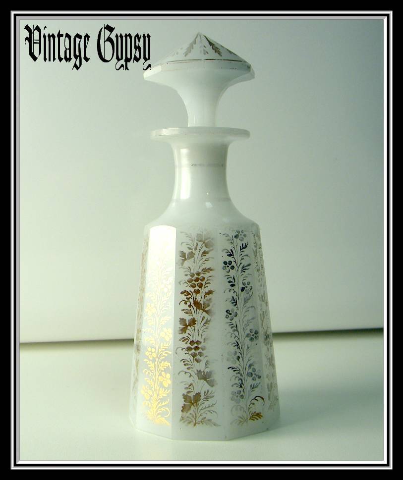 19th Century Opaline Glass Scent Bottle Ornately Hand Painted 19th Century Opaline Glass Scent Bottle Ornately Hand Painted