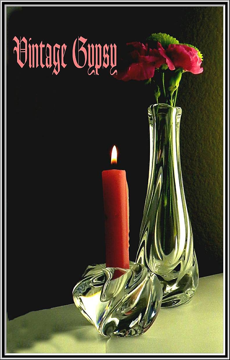 St. Louis Elegant Signed Crystal Vase & Matching Candle Holder St. Louis Elegant Signed Crystal Vase & Matching Candle Holder
