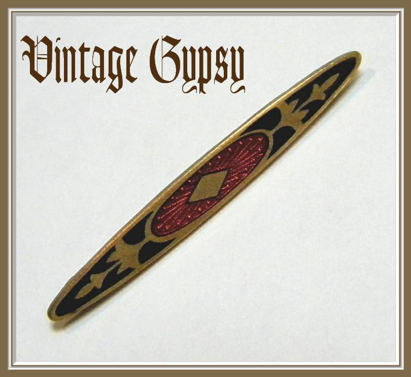 Vintage Enameled Copper Bar Pin with Old C Clasp Vintage Enameled Copper Bar Pin with Old C Clasp