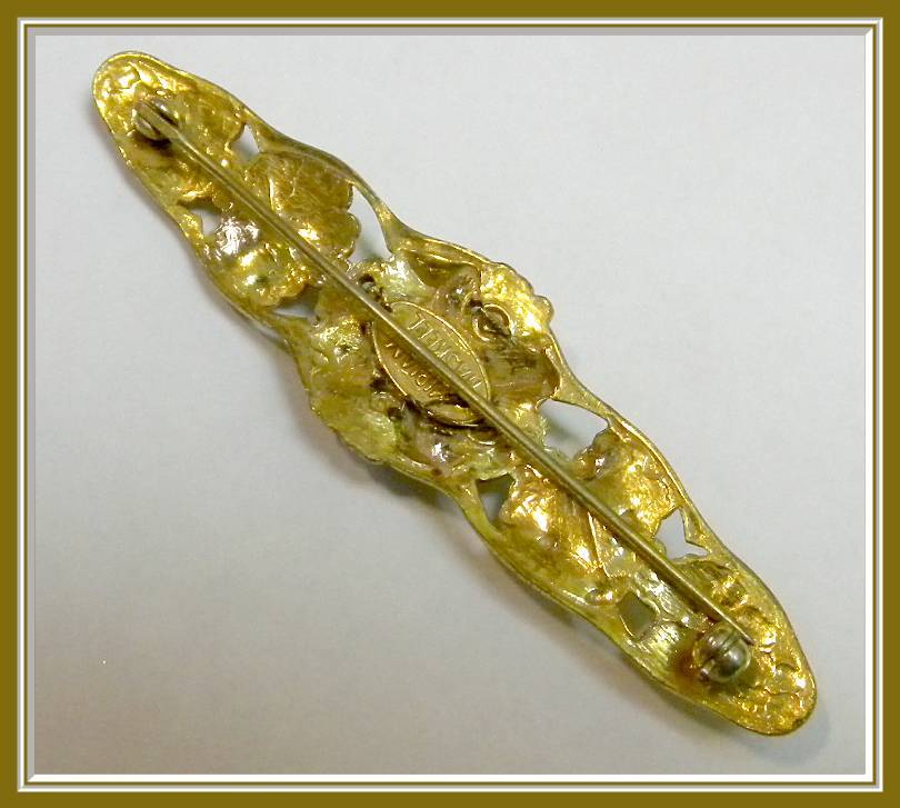 Signed Miriam Haskell Fabulous Ornate Bar Pin with Cultured Pearls Signed Miriam Haskell Fabulous Ornate Bar Pin with Cultured Pearls