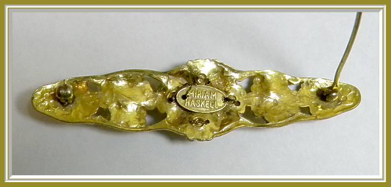 Signed Miriam Haskell Fabulous Ornate Bar Pin with Cultured Pearls Signed Miriam Haskell Fabulous Ornate Bar Pin with Cultured Pearls