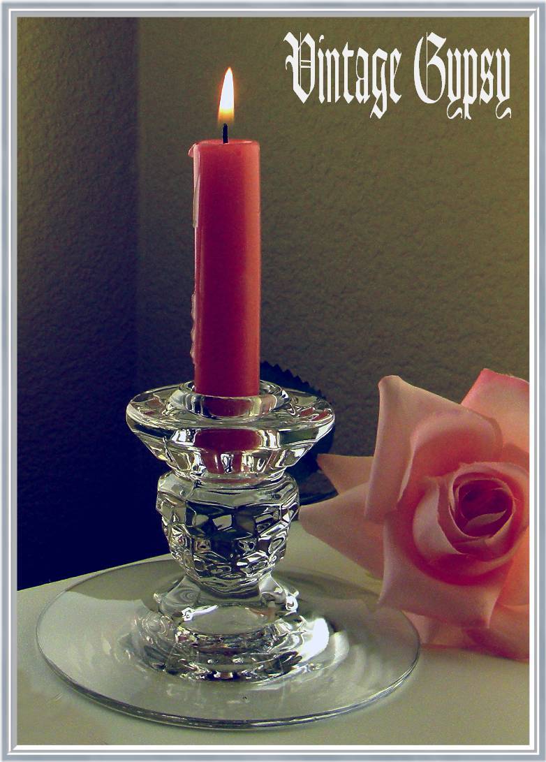 Fostoria "American" Pressed Pattern Glass Candle Holder Fostoria "American" Pressed Pattern Glass Candle Holder