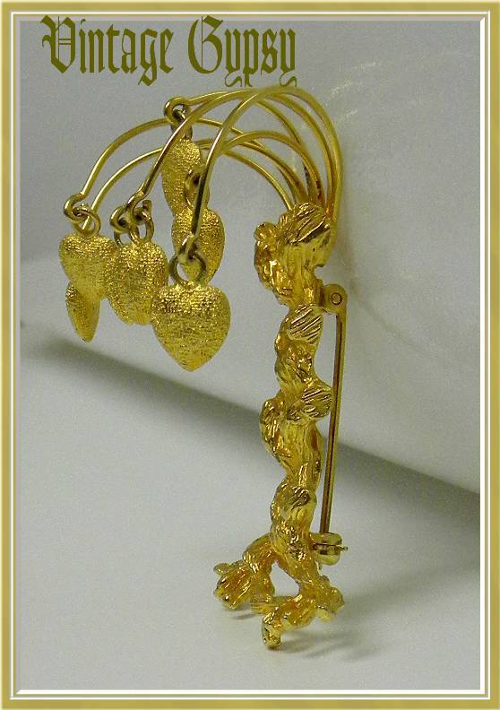 Signed De Nicola 3-D Tree Pin With Branches of Dangling Hearts Signed De Nicola 3-D Tree Pin With Branches of Dangling Hearts