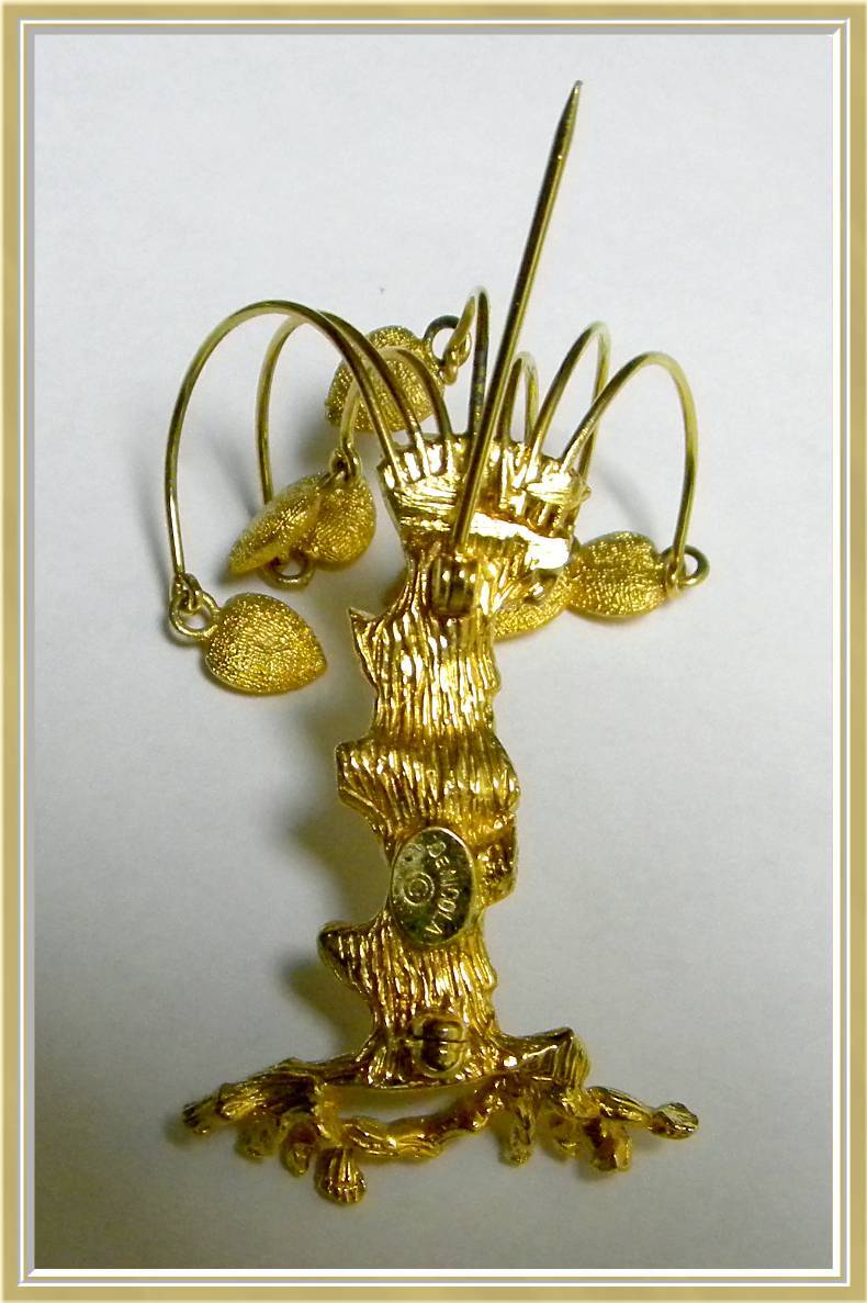 Signed De Nicola 3-D Tree Pin With Branches of Dangling Hearts Signed De Nicola 3-D Tree Pin With Branches of Dangling Hearts