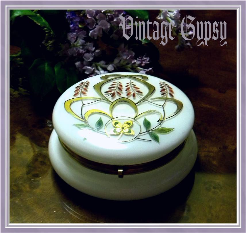 Large Hand Painted Vintage Cased Glass Jewelry Casket Large Hand Painted Vintage Cased Glass Jewelry Casket