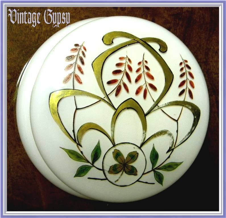 Large Hand Painted Vintage Cased Glass Jewelry Casket Large Hand Painted Vintage Cased Glass Jewelry Casket