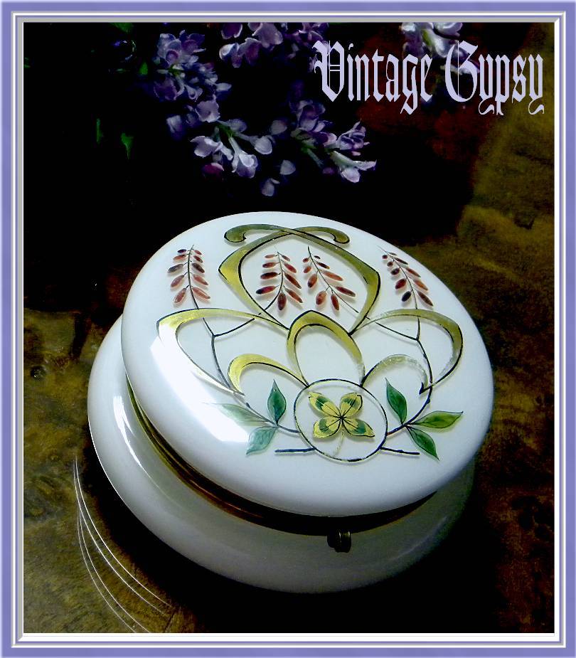 Large Hand Painted Vintage Cased Glass Jewelry Casket Large Hand Painted Vintage Cased Glass Jewelry Casket