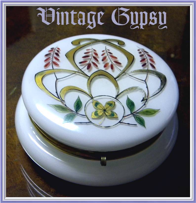 Large Hand Painted Vintage Cased Glass Jewelry Casket Large Hand Painted Vintage Cased Glass Jewelry Casket