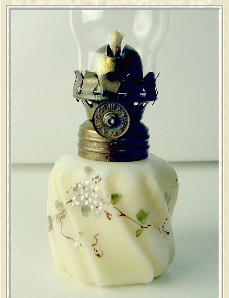 EAPG Erie Twist Opaque Miniature Oil Lamp, Dithridge EAPG Erie Twist Opaque Miniature Oil Lamp, Dithridge