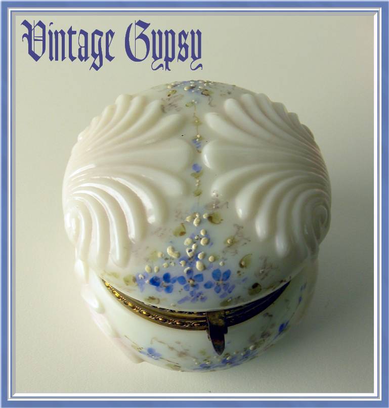 CF Monroe Signed Wave Crest Opaline Glass Hinged Lid Jewelry Casket CF Monroe Signed Wave Crest Opaline Glass Hinged Lid Jewelry Casket