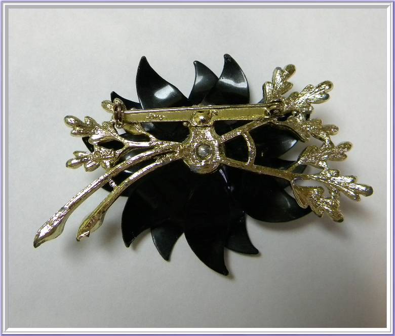 Large Signed Coro Black Flower Brooch Large Signed Coro Black Flower Brooch