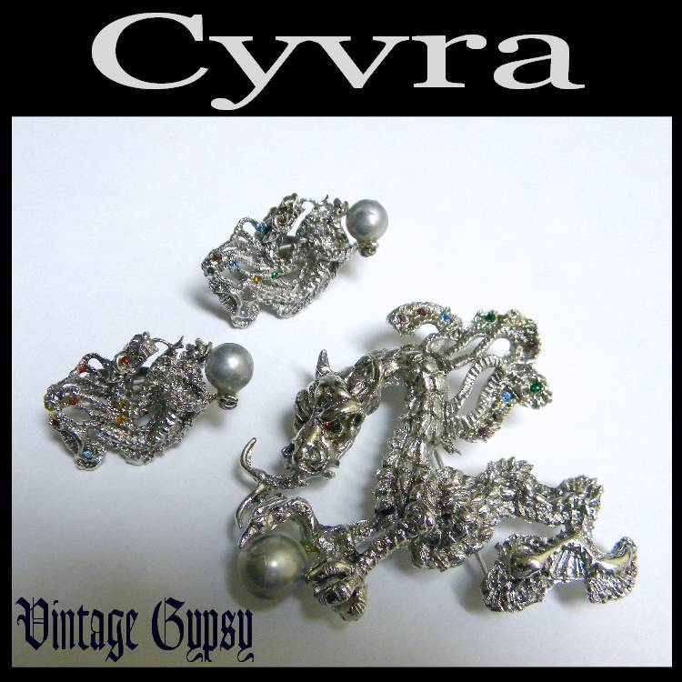 RARE 1964 CYVRA for Oleg Cassini Dragon Brooch & Matching Earrings RARE 1964 CYVRA for Oleg Cassini Dragon Brooch & Matching Earrings