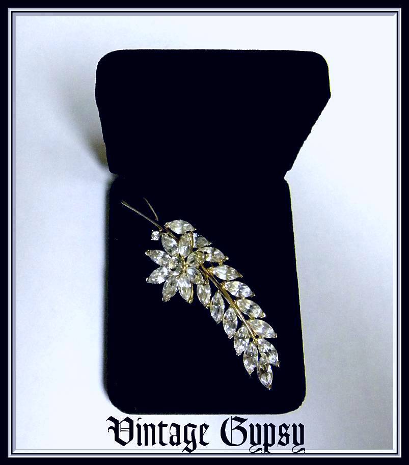 Trifari Brilliant Floral Spray Rhinestone Brooch, c. 1970's Trifari Brilliant Floral Spray Rhinestone Brooch, c. 1970's