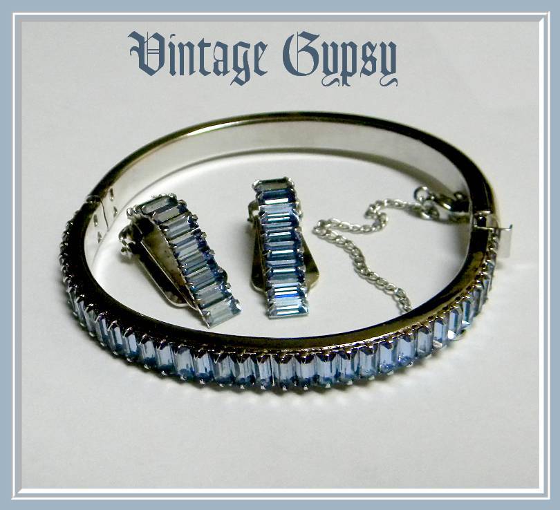 Rhinestones Rhodium Bangle Bracelet & Earrings Original Velvet fitted Box Rhinestones Rhodium Bangle Bracelet & Earrings Original Velvet fitted Box