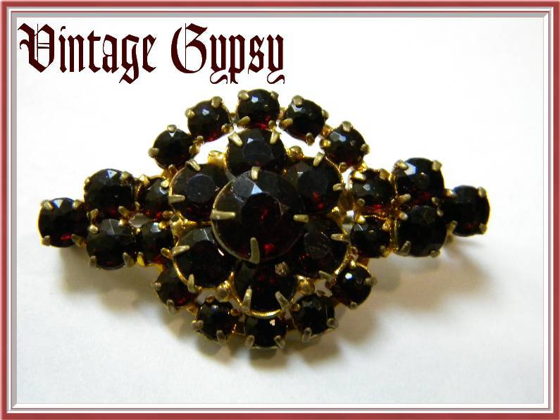 Czechoslovakian Pre 1939 Prong Set Faceted Red Glass Pin Czechoslovakian Pre 1939 Prong Set Faceted Red Glass Pin