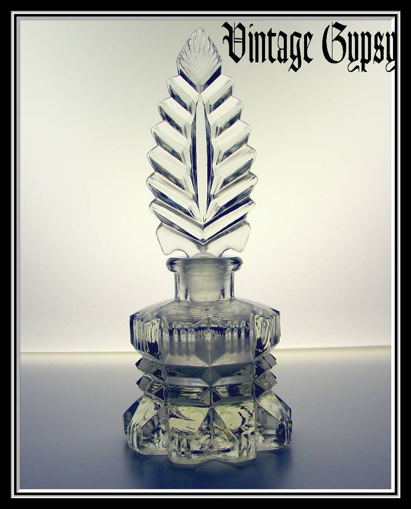 1940's Bohemian Heavy Pressed Glass Fancy Scent Bottle 1940's Bohemian Heavy Pressed Glass Fancy Scent Bottle