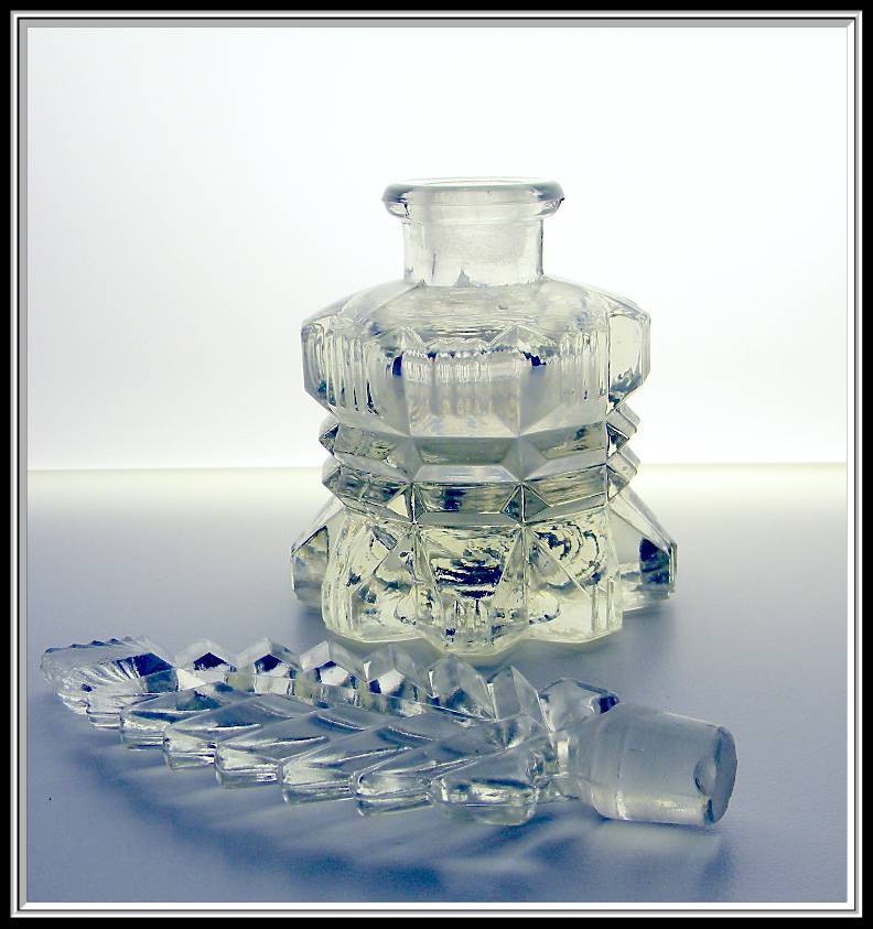 1940's Bohemian Heavy Pressed Glass Fancy Scent Bottle 1940's Bohemian Heavy Pressed Glass Fancy Scent Bottle