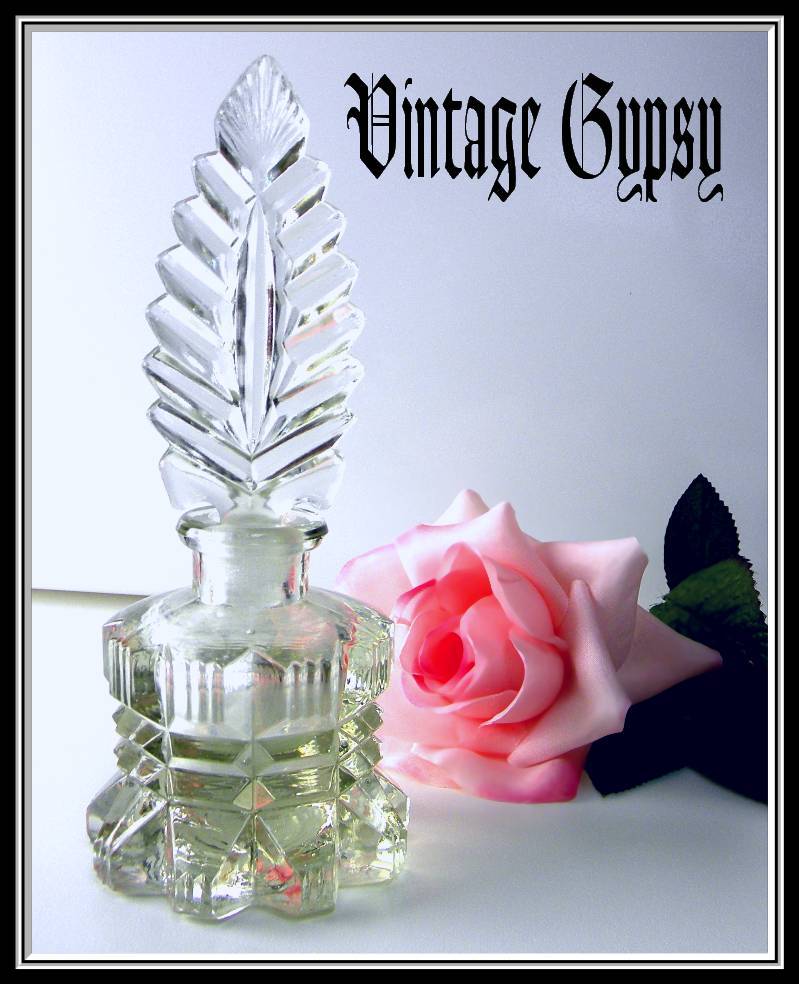 1940's Bohemian Heavy Pressed Glass Fancy Scent Bottle 1940's Bohemian Heavy Pressed Glass Fancy Scent Bottle